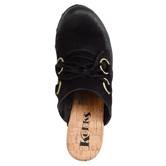 KORKS Woodley Black Suede Studded Clogs Mules with Wooden Heel Size 8M - Picture 2 of 13